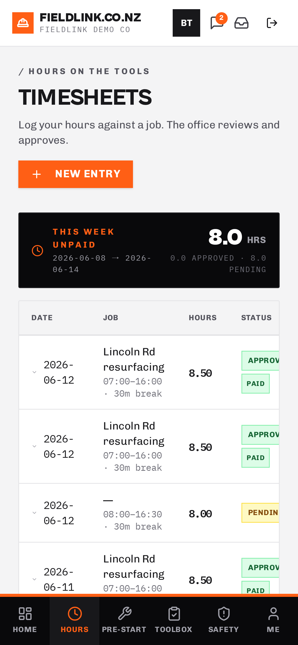 Clock in against a job in 3 taps